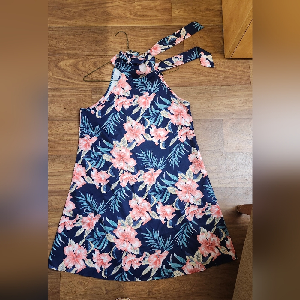 Shein Floral Sleeveless Halter Top Dress‎ Womens Medium.